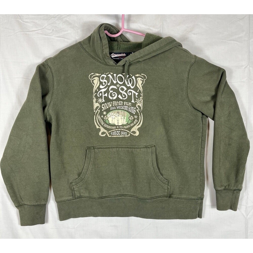 Aeropostale Girls Hoodie Tomboy L/S Snow Fest Winter Olive Green Juniors Medium